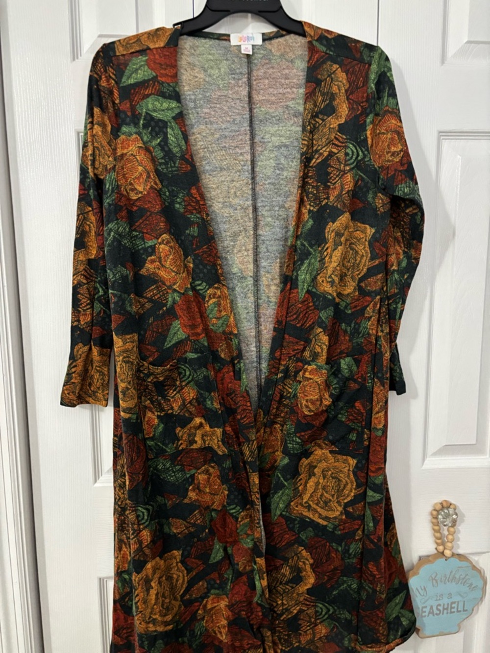 LuLaRoe Floral Open-Front Cardigan - Green, Rust, Mustard
